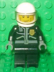 LEGO Minifigure-Police - City Leather Jacket with Gold Badge and 'POLICE' on Back, White Helmet, Trans-Black Visor, Cheek Lines-Town / City / Police-CTY230-Creative Brick Builders